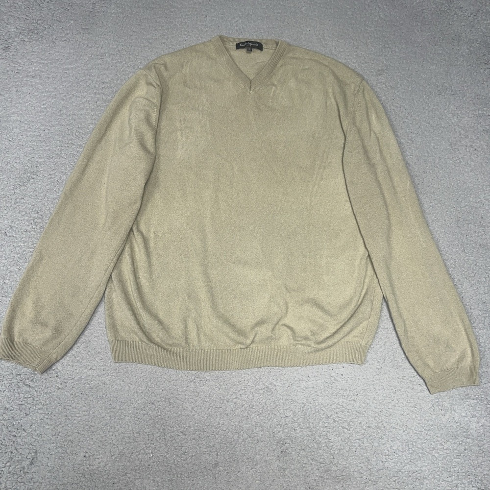 Emile Lafaurie Sweater Men's L Beige V Neck Cashmere Wool Viscose Blend Pullover